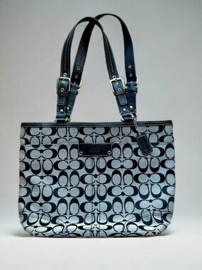 Coach Black Signature Canvas Shoulder Bag Tote F13077